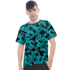 Black And Teal Camouflage Pattern Men s Sport Top by SpinnyChairDesigns