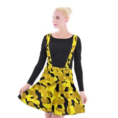 Black And Yellow Camouflage Pattern Suspender Skater Skirt by SpinnyChairDesigns