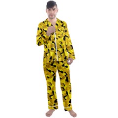 Black And Yellow Camouflage Pattern Men s Long Sleeve Satin Pyjamas Set by SpinnyChairDesigns