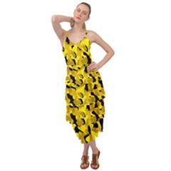 Black And Yellow Camouflage Pattern Layered Bottom Dress by SpinnyChairDesigns