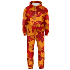 Red And Orange Camouflage Pattern Hooded Jumpsuit (men)  by SpinnyChairDesigns