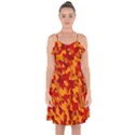 Red and Orange Camouflage Pattern Ruffle Detail Chiffon Dress View1