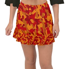 Red And Orange Camouflage Pattern Fishtail Mini Chiffon Skirt by SpinnyChairDesigns