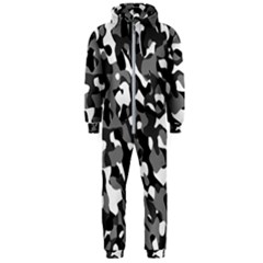 Black And White Camouflage Pattern Hooded Jumpsuit (men)  by SpinnyChairDesigns