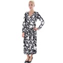 Black and White Camouflage Pattern Velvet Maxi Wrap Dress View1