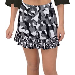 Black And White Camouflage Pattern Fishtail Mini Chiffon Skirt by SpinnyChairDesigns