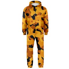 Orange And Black Camouflage Pattern Hooded Jumpsuit (men)  by SpinnyChairDesigns