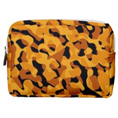 Orange And Black Camouflage Pattern Make Up Pouch (medium) by SpinnyChairDesigns