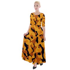 Orange And Black Camouflage Pattern Half Sleeves Maxi Dress by SpinnyChairDesigns