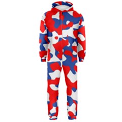 Red White Blue Camouflage Pattern Hooded Jumpsuit (men)  by SpinnyChairDesigns