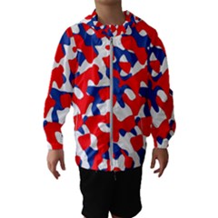 Red White Blue Camouflage Pattern Kids  Hooded Windbreaker by SpinnyChairDesigns