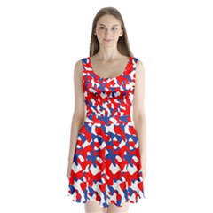 Red White Blue Camouflage Pattern Split Back Mini Dress  by SpinnyChairDesigns