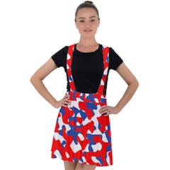 Red White Blue Camouflage Pattern Velvet Suspender Skater Skirt by SpinnyChairDesigns