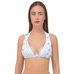 Light Blue Pink Butterflies Pattern Double Strap Halter Bikini Top by SpinnyChairDesigns