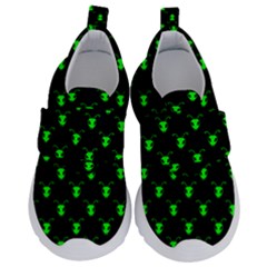 Neon Green Bug Insect Heads On Black Kids  Velcro No Lace Shoes by SpinnyChairDesigns