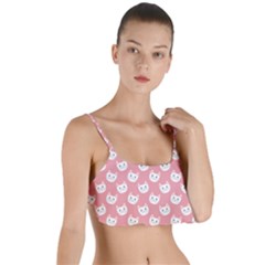 Cute Cat Faces White And Pink Layered Top Bikini Top  by SpinnyChairDesigns