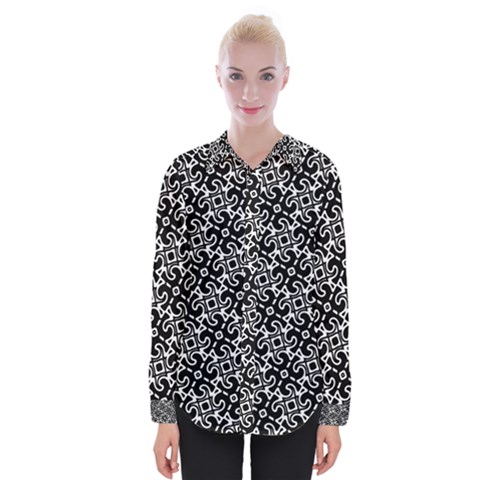 Black And White Decorative Design Pattern Womens Long Sleeve Shirt by SpinnyChairDesigns