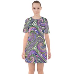 Abstract Art Purple Swirls Pattern Sixties Short Sleeve Mini Dress by SpinnyChairDesigns