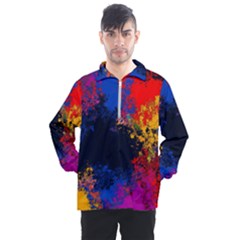 Colorful Paint Splatter Texture Red Black Yellow Blue Men s Half Zip Pullover by SpinnyChairDesigns