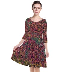 Stylish Fall Colors Camouflage Quarter Sleeve Waist Band Dress by SpinnyChairDesigns