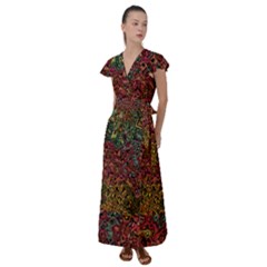 Stylish Fall Colors Camouflage Flutter Sleeve Maxi Dress by SpinnyChairDesigns