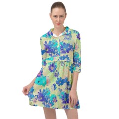 Cosmos Flowers Blue Mini Skater Shirt Dress by DinkovaArt