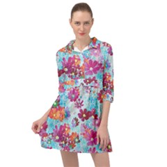 Cosmos Flowers Mini Skater Shirt Dress by DinkovaArt