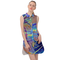 Infinity Painting Blue Sleeveless Shirt Dress by DinkovaArt