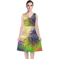  Rainbow Painting Patterns 1 V-neck Midi Sleeveless Dress  by DinkovaArt