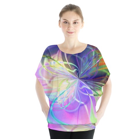 Rainbow Painting Patterns 3 Batwing Chiffon Blouse by DinkovaArt