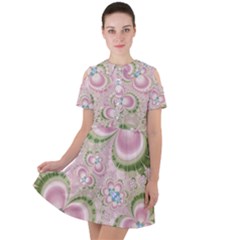 Pastel Pink Abstract Floral Print Pattern Short Sleeve Shoulder Cut Out Dress  by SpinnyChairDesigns