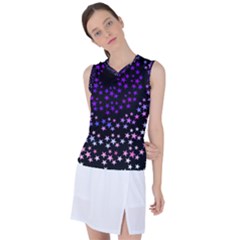 Purple Stars On Black Pattern Women s Sleeveless Sports Top by SpinnyChairDesigns