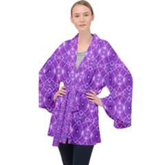 Geometric Galaxy Pattern Print Long Sleeve Velvet Kimono  by dflcprintsclothing