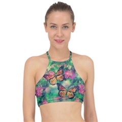 Watercolor Monarch Butterflies Racer Front Bikini Top by SpinnyChairDesigns