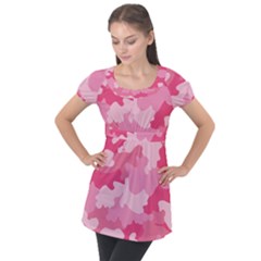 Camo Pink Puff Sleeve Tunic Top by MooMoosMumma