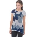 Camo Blue Cap Sleeve High Low Top View1