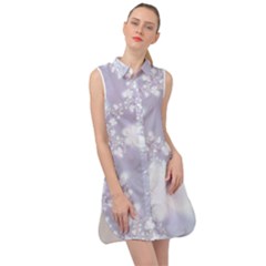 Pale Violet And White Floral Pattern Sleeveless Shirt Dress by SpinnyChairDesigns