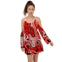 Black Red White Abstract Stripes Kimono Sleeves Boho Dress by SpinnyChairDesigns