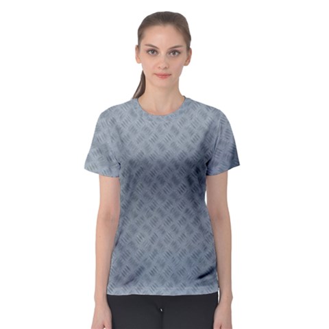 Grey Diamond Plate Metal Texture Women s Sport Mesh Tee by SpinnyChairDesigns