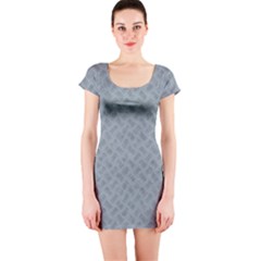 Grey Diamond Plate Metal Texture Short Sleeve Bodycon Dress by SpinnyChairDesigns