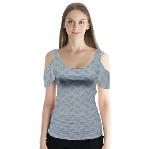 Grey Diamond Plate Metal Texture Butterfly Sleeve Cutout Tee  by SpinnyChairDesigns