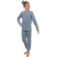 Grey Diamond Plate Metal Texture Kids  Long Sleeve Set  by SpinnyChairDesigns