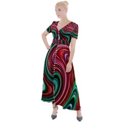 Red Green Swirls Button Up Short Sleeve Maxi Dress by SpinnyChairDesigns