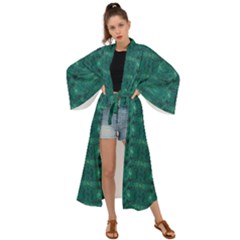 Teal Ikat Pattern Maxi Kimono by SpinnyChairDesigns