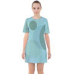 Teal Turquoise Blue Large Polka Dots Sixties Short Sleeve Mini Dress by SpinnyChairDesigns