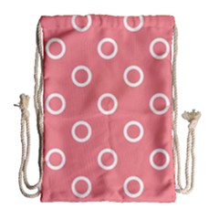 Coral Pink And White Circles Polka Dots Drawstring Bag (large) by SpinnyChairDesigns