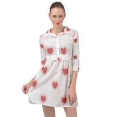 Red Polka Dot Hearts On White Mini Skater Shirt Dress by SpinnyChairDesigns