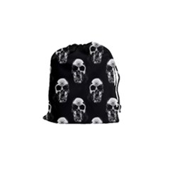 Black And White Skulls Drawstring Pouch (small) by SpinnyChairDesigns