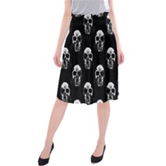 Black And White Skulls Midi Beach Skirt by SpinnyChairDesigns