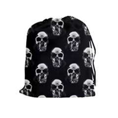 Black And White Skulls Drawstring Pouch (xl) by SpinnyChairDesigns